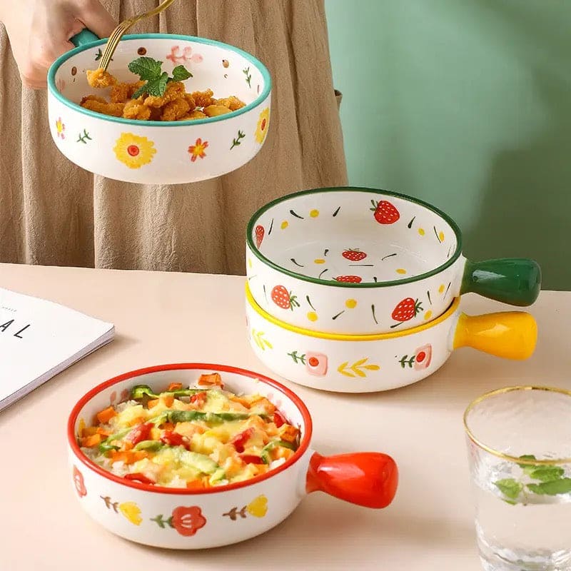 Ceramic Glaze Baking Bowl With Handle, 650ML Food Container, Nordic Net Red Ceramic Bowl With Hand Grip, Barbecue Cheese Baked Rice Baking Pan, Round Bakeware Tray Ceramic Glaze Baking Bowl With Handle, 650ML Food Container, Nordic Net Red Ceramic Bowl With Hand Grip, Barbecue Cheese Baked Rice Baking Pan, Round Bakeware Tray